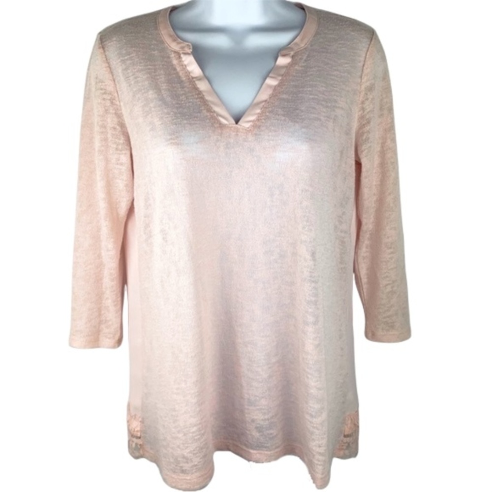 NEW YORK & COMPANY Light Pink Knit Lace Blouse